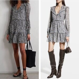 Veronica Beard Savile Ruffled Floral Silk Dress